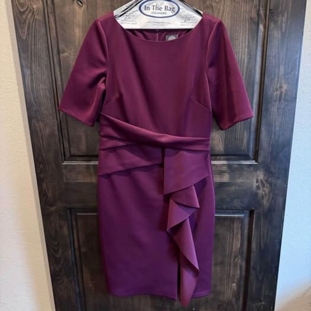 Vince Camuto Waist Tuck Ruffle Skirt Scuba Dress Size 12 - Picture 3 of 5